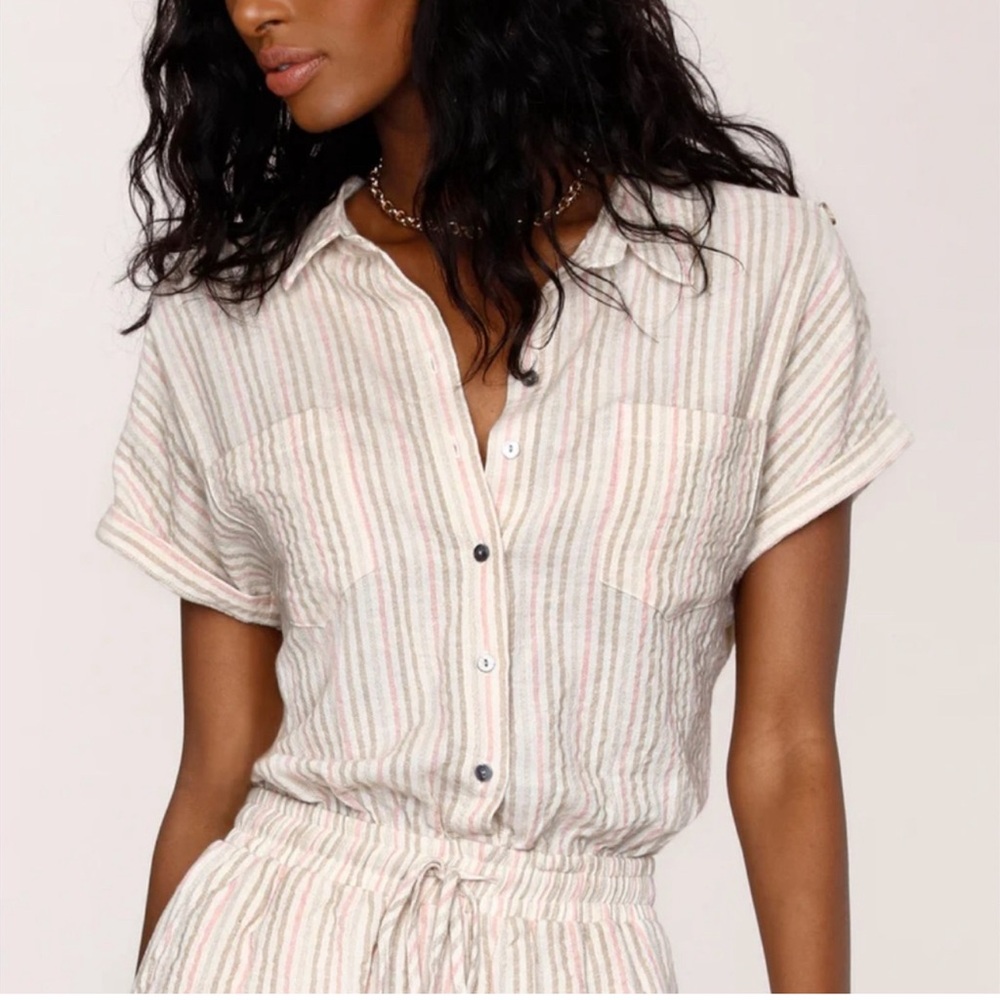 Heartloom Striped Jumpsuit in Cream and Pink